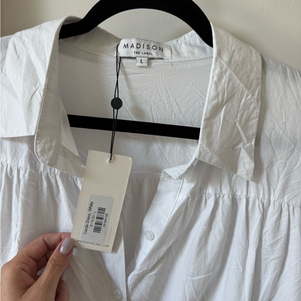 Madison The Label Cecilie Mini Shirt Puff Sleeve Dress - White - NWT - Picture 4 of 6